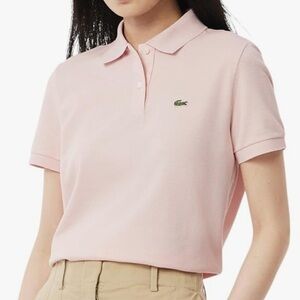 Lacoste Pink Fitted Crop Polo Tee